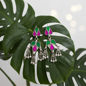 Pendientes de Aro Estilo Tribal Afgano, Diseño Étnico Clásico Geométrico, con Perlas, Diamantes, Cobre y Vidrio, para Fiestas Religiosas - Product Image 4