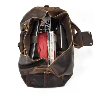Bolsa de Viaje de Fin de Semana de Cuero con Cierre de Cremallera, Color Marrón, Resistente - Product Image 4
