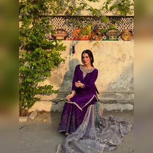 2025 New Arrival Custom 3-Piece <b>Kurti</b> Sharara & Dupatta Set in featuring SEQUENCE EMBROIDERY for Ladies - Product Image 4