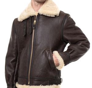 Blouson d'hiver tendance pour homme en cuir véritable avec col en fausse fourrure, imperméable et respirant, style pilote, fermeture éclair - Product Image 4