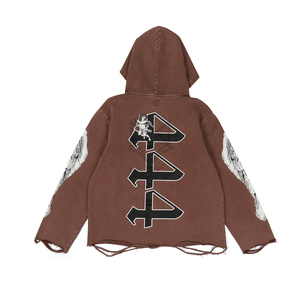 Sweat à capuche personnalisable surdimensionné pour homme, 100% coton, doublure polaire respirante, délavé à l'acide, effet vieilli, coupe vintage, ourlet brut, hiver - Product Image 2