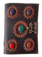 Journal en cuir véritable intégré à cinq pierres Wiccan Antique Deckle Edge Notebook Journal scolaire fait à la main avec serrure en laiton Antique C