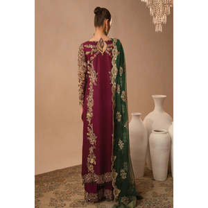 Ensemble de costume de luxe pour femmes en daim bordeaux orné de pierres TC-1430 - Product Image 6