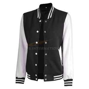 Elegante mujer recortada bombardero Varsity chaqueta Premium Letterman béisbol lana cuero chaquetas OEM marca fábrica al por mayor - Product Image 1