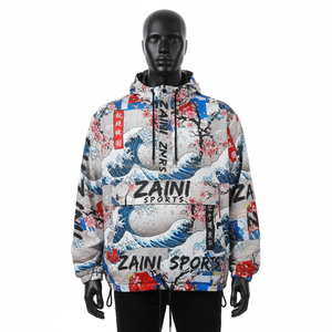 Veste coupe-vent légère Tissu polyester lisse Impression complète Logo personnalisé Vêtements de sport Veste coupe-vent pour homme - Product Image 1