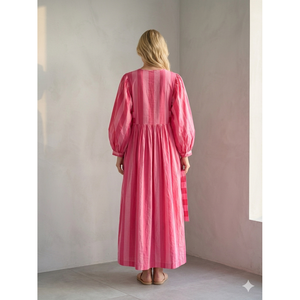 Vestido Maxi a Rayas Rosa Caramelo, Cintura Elástica, Diseño Personalizado, Elegante, Casual, Transpirable, Verano, ODM/OEM para Ocio, Citas, Uso Diario - Product Image 2
