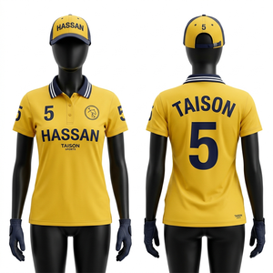 เสื้อโปโลทีมหญิง 180 GSM โพลีเอสเตอร์พรีเมียม ระบายอากาศได้ดี สีเหลืองกรมท่า คอเสื้อตัดสี ปักโลโก้ตามแบบที่กำหนด - Product Image 1