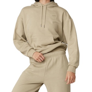 Ensemble de survêtement d'hiver personnalisé pour femme, deux pièces, sweat à capuche et pantalon de jogging, vêtements de sport, imprimé uni, écologique, 100% coton molletonné, vente en gros - Product Image 5