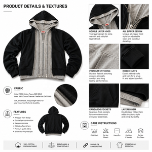 Veste à capuche zippée personnalisée à 3 couches, brodée, style oversize Y2K, streetwear, fournisseur en gros de marques américaines pour l'hiver - Product Image 4