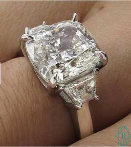 4.00CT <b>Cushion</b> Cut Moissanite VVS Clarity Prong Setting Three Stone Engagement <b>Ring</b> 10K White Gold Fine Jewelry for Women's - Product Image 4