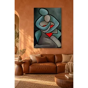 Impression sur toile Fida Gray Blue Cubist Embracing Lovers - Product Image 1