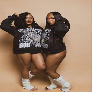 Ensemble de survêtement en molleton de coton lourd 500 GSM, sweat à capuche oversize avec fermeture éclair, pantalon large, imprimé délavé, OEM ODM - Product Image 5