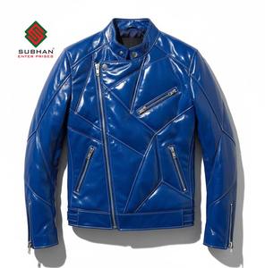 Veste en cuir bleue pour motard homme |   Vêtements d'extérieur en cuir de mouton faits à la main |   Style motard vintage |   Manteau d'hiver chaud |   Cadeau pour lui - Product Image 1