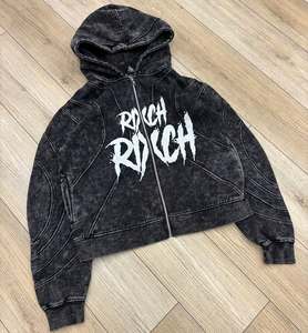 Vente en gros de haute qualité personnalisation unisexe imprimé lavage à l'acide poids lourd strass en détresse soleil délavé sweat à capuche - Product Image 4