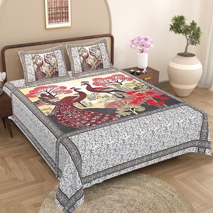 Ensemble de draps en coton 100% imprimé indien, ensembles de literie imprimés à la main, draps et taies d'oreiller en coton pur imprimé, taille king - Product Image 3