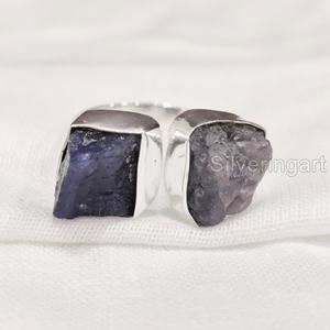 Joyería de piedra en bruto Anillo de mujer Piedra preciosa de tanzanita natural Piedra NATAL DE DICIEMBRE Piedra doble Anillo de plata esterlina 925 ajustable - Product Image 1
