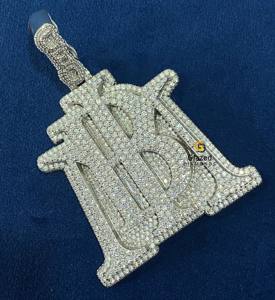 จี้โลโก้เพชรโมอิสทรงกลมสีเงิน925สไตล์ฮิปฮอปเคลือบด้านหลังแบบกำหนดเองดูหรูหรา - Product Image 2