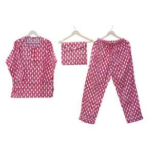 Ensemble de pyjama en coton imprimé numérique indien, élégant, luxueux, tendance, vêtements de nuit pour femmes et hommes, respirant, doux, séchage rapide - Product Image 1