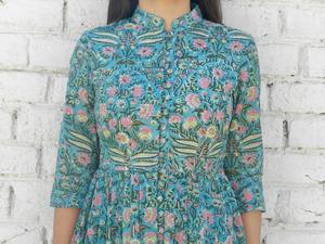 Teal Blue Cape Set Indian Fashion Styling Quality <b>Kurti</b> and Pants Directly from Indian Manufacturer - Product Image 4