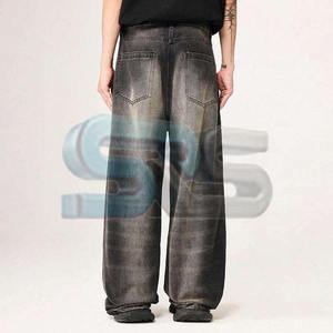 Pantalones de Hombre Holgados de Mezclilla Lavada, Estilo Baggy, Color Sólido, Cómodos, con Logotipo Personalizado, Cintura Recta de Moda, Algodón - Product Image 5
