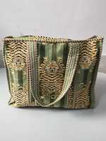 Borsa tote da donna indiana artigianale in cotone trapuntato morbido con fodera, chiusura a coperchio, fantasia floreale giungla, per viaggi invernali ed estivi, a spalla, due manici