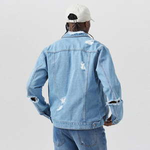 Vestes en jean personnalisées déchirées 100% coton personnalisées vente en gros veste en jean pour hommes à la mode de créateur lavage léger - Product Image 1