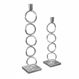 Bougeoirs de table au design unique, finition argentée, avec inserts en verre coloré, accessoires pour bougies, décoration de table, meilleur prix - Product Image 5