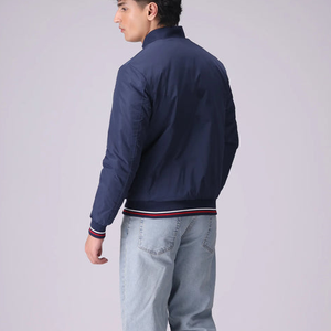 Veste de baseball universitaire classique à col montant pour homme, modèle 2025, bleu, avec bande en cuir blanc, chauffante à l'avant, pour l'hiver - Product Image 2