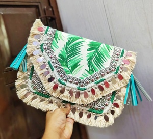 Custom Made in Light Brown Coloured Embroidered Beaded and <b>Sequined</b> Evening Clutch Bags With Embellishments for Resale - Product Image 2