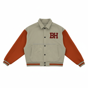 Veste universitaire en tissu de laine 450 GSM couleur beige et rouille avec logo de broderie de patch de chenille personnalisé vestes universitaires pour femmes - Product Image 1