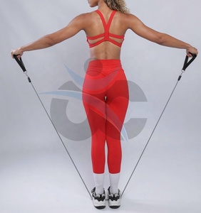 ORCAFITS Ensemble de yoga rouge pour femme, taille haute, couleur unie, pour la gym et le fitness, haut de yoga et leggings courts rehausseurs de fessiers, personnalisable, best-seller - Product Image 2