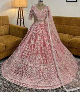 2023 hermoso Color de marca seda Lehenga vestido bordado pesado cristal Beadssstone Dabka trabajo adornado blusa nupcial - Product Image 2