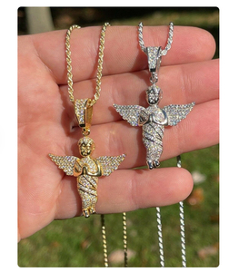 Hombres Mujeres moissanite 925 Plata Esterlina Bebé Ángel Querubín Orando Manos Colgante Rodio - Product Image 3