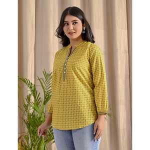 Yellow Ladies' Top Front Buttons Simple Formal Style XL Size Poplin <b>Silk</b> Chiffon Linen Knitted Fabrics Loose Fit Striped Pattern - Product Image 4