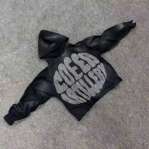 Sudadera con Capucha de Invierno con Cremallera, 100% Algodón, Estilo Vintage, con Bordado 3D de Logotipo Personalizado del Fabricante, Efecto Desgastado por el Sol - Product Image 1