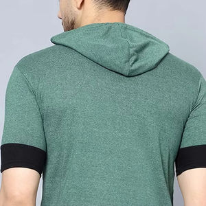 Camiseta de algodón con capucha para hombre, ropa de gimnasio informal ligera al por mayor, jersey de moda con impresión de logotipo personalizado - Product Image 3