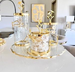 Cookies and Dry Fruit Storage <b>Jar</b> Canister Gold Leaf Metal Lid Elegant Food Storage Fancy Canister Cover - Product Image 3