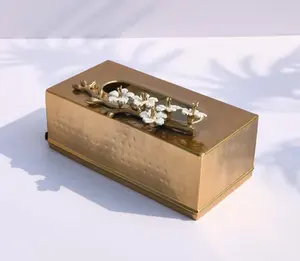 Última llegada caja de pañuelos de latón martillado accesorios de decoración de mesa para bodas y centro de mesa soporte de pañuelos - Product Image 6