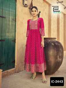 Indian Traditional Wear Long Anarkali Gowns with Embroidery Work Printed Fancy Wedding Wear Kurtis with Low Price Casual Wear - Product Image 3