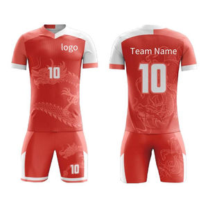 Uniforme de Fútbol Personalizado al por Mayor, Conjunto de Camiseta de Fútbol con Nombre de Equipo Personalizado, 100% Poliéster de Alta Calidad, Cuello en V, Sublimación - Product Image 2