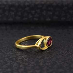 Latest Design Boho <b>Garnet</b> <b>Ring</b> Dainty Brass <b>Rings</b> for Women 18K Gold Plated Oval Geometric Solitaire <b>Rings</b> for Wholesale/OEM/ODM - Product Image 2