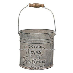 Cubo de lata de caramelo pintado de Feliz Navidad galvanizado con mango, maceta de Metal decorativa, tela, Papá Noel eléctrico - Product Image 1
