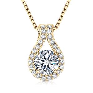 Temperament 1.00 CT VVS Moissanite Teardrop Halo Pendant <b>Necklace</b> <b>Box</b> Trendy Real 925 Silver Women Wedding Engagement <b>Jewellery</b> - Product Image 1