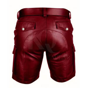 Custom <b>Men</b> Solid Casual Eco-Friendly <b>Leather</b> <b>Shorts</b> Stylish Slim Fit OEM Service Street Fashion Bottom for Daily Wear - Product Image 4