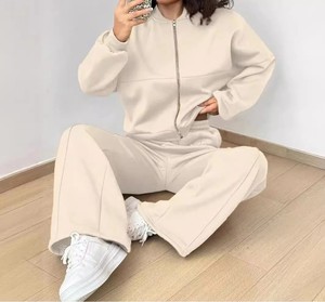 Personalizar diseño cremallera venta al por mayor 2 piezas conjunto Trending Casual mujer chándales 100% algodón de gran tamaño chándal - Product Image 6