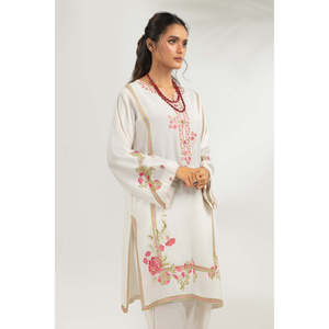 <b>Modest</b> Style Viscose Rawsilk Embroidered Shirt and Trouser <b>Set</b> Handmade Floral Print Natural Waistline IPST-44858 - Product Image 2