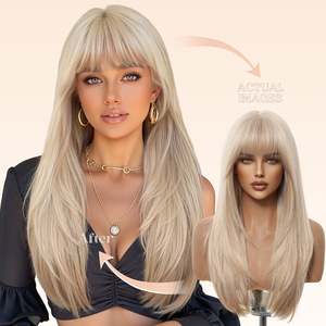 Peluca Sintética Mindy-DWY para Mujer, 24 Pulgadas, Corta, Lisa, Rubia, con Gran Área de Cuero Cabelludo Simulado, Corte en Capas, Sin Pegamento, Realista - Product Image 2