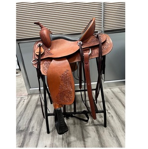 Selle de cheval occidentale en cuir indien Tan de haute qualité taille personnalisable avec arbre en plastique disponible en gros - Product Image 1