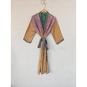 ชุดเดรสผ้าไหมอินเดียสำหรับผู้หญิง, ชุดกิโมโนผ้าไหมคลุมคลุมอาบน้ำเปิดเข็มขัดดอกไม้ให้ความอบอุ่นคอวีชุดนอนสำหรับฤดูใบไม้ผลิฤดูใบไม้ร่วง - Product Image 1