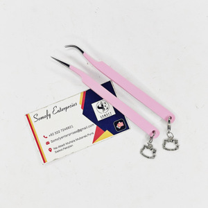 Profesional personalizado Hello Kitty llavero pinzas de extensión de pestañas precisión duradera antiestática punta curva de acero inoxidable - Product Image 1